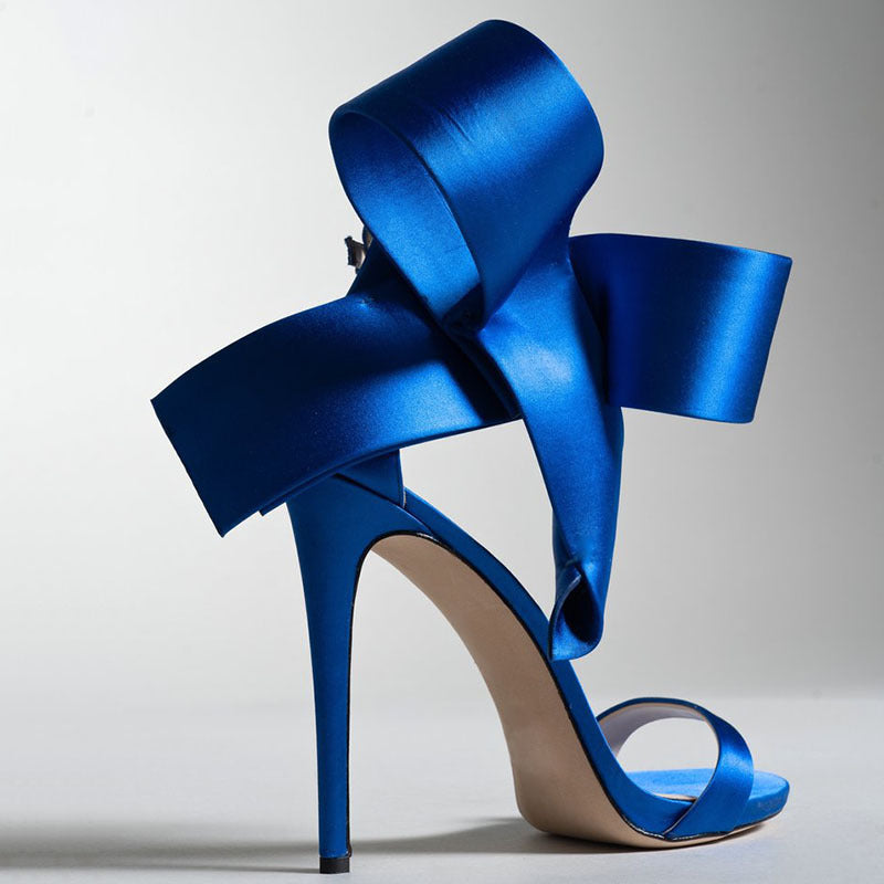 Bow Strap Stiletto Sandals - Blue