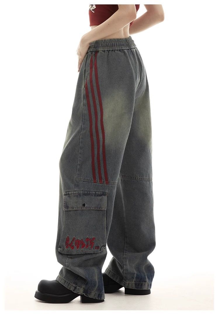 High Waist Baggy Jeans - Mehrere Taschen