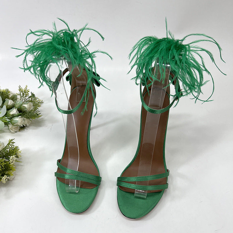 Feather Bow High Heels - Green