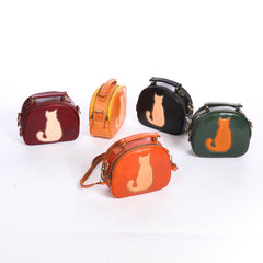 Bolso de piel curtida vegetal hecho a mano con bonito diseño de gato