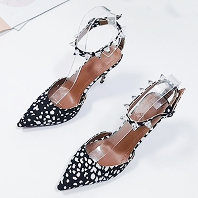 Satin Rhinestone High Heels - Pointed Toe