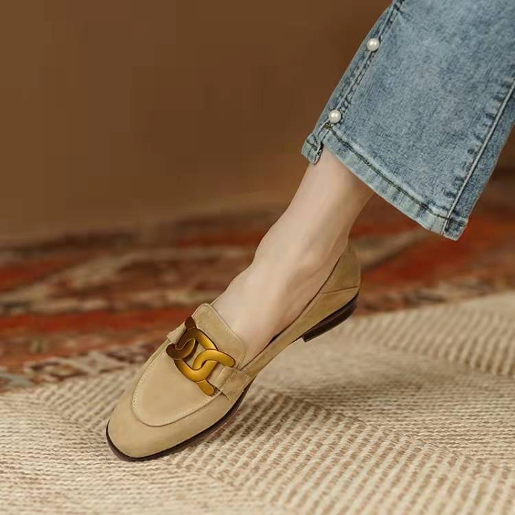 Soft Leather Square Toe British Style Small Leather Shoes