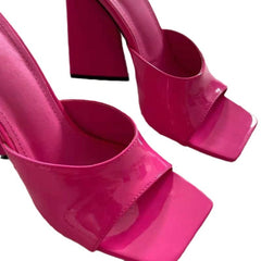 Sandalias de tacón grueso sin tirantes - Rojo rosa