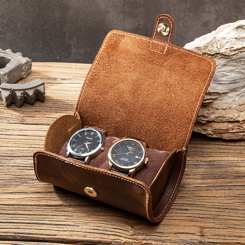 Rundes Uhrenetui aus Leder im Vintage-Stil