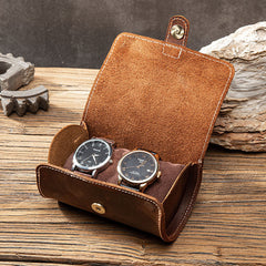 Rundes Uhrenetui aus Leder im Vintage-Stil