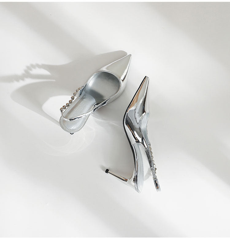Silver High-Heeled Sandals