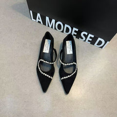Chunky Heel Square Toe Shallow Leather Shoes