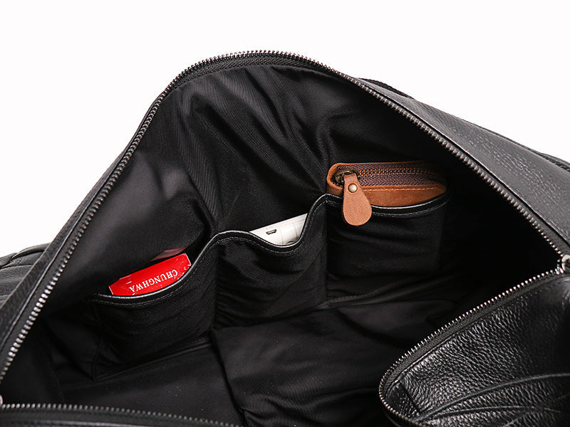 Black Leather Traveling Duffle Bag