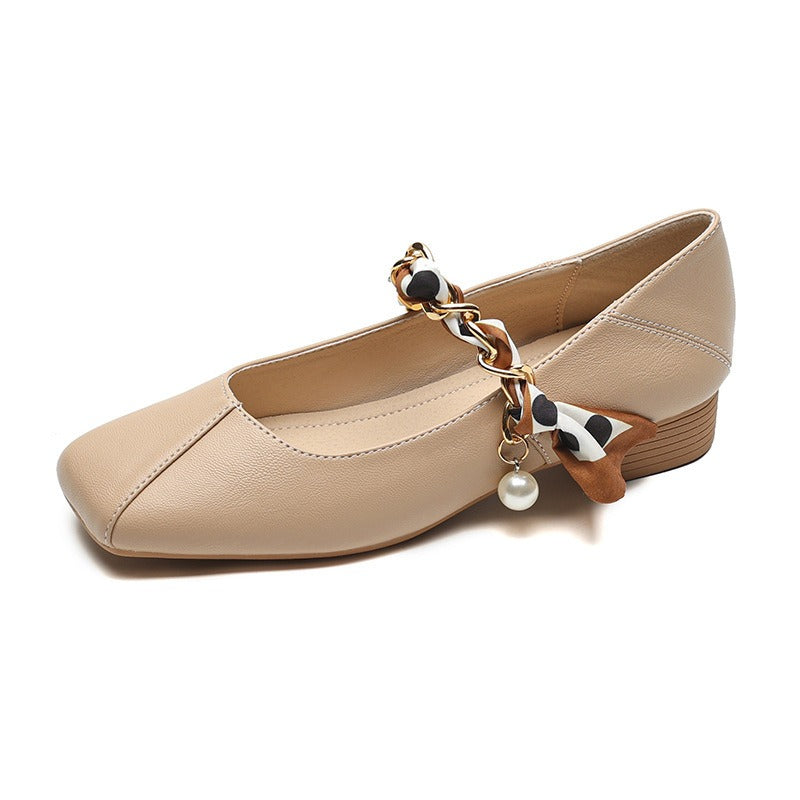 Square Toe Mary Jane Pearl Low Heels
