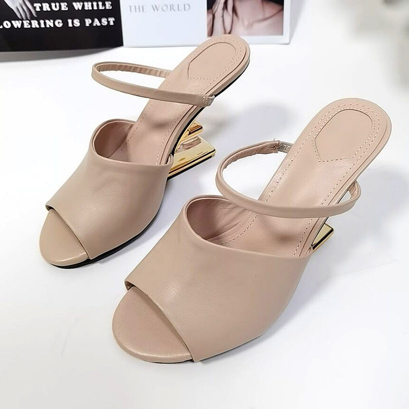 Leather High-Heeled Sandals