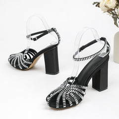 Rhinestone Block Heel Sandals