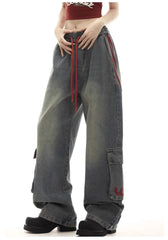 High Waist Baggy Jeans - Mehrere Taschen