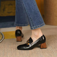 Soft Leather Square Toe British Style Small Leather Shoes