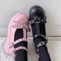 Mary Jane Wedge Heel Platform Leather Shoes