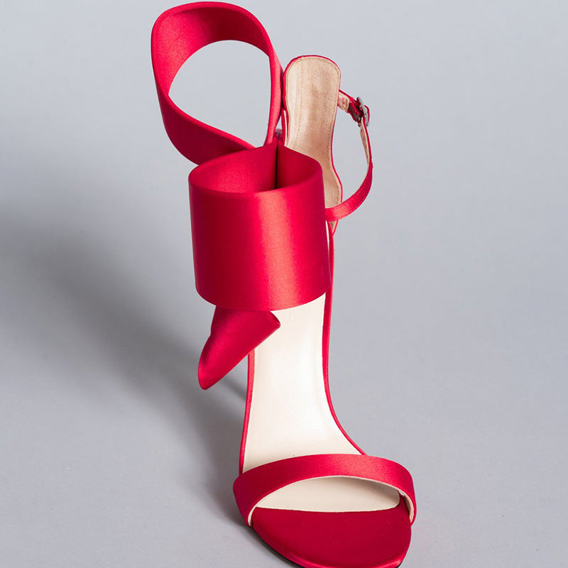 Bow Strap Stiletto Sandals - Red