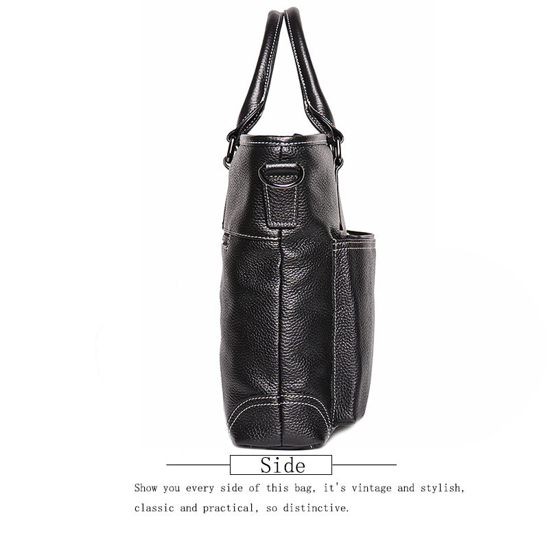 Black Cowhide Leather Business Computer Bag