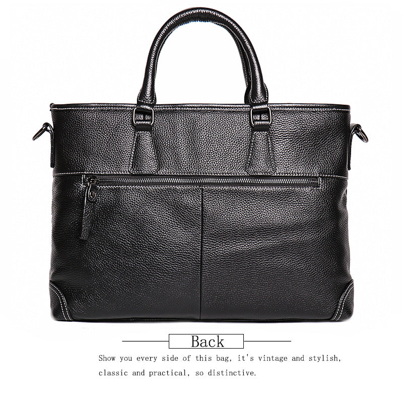 Black Cowhide Leather Business Computer Bag