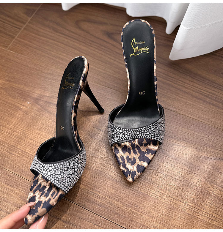 Pointed High Heels Leopard Print Sandals