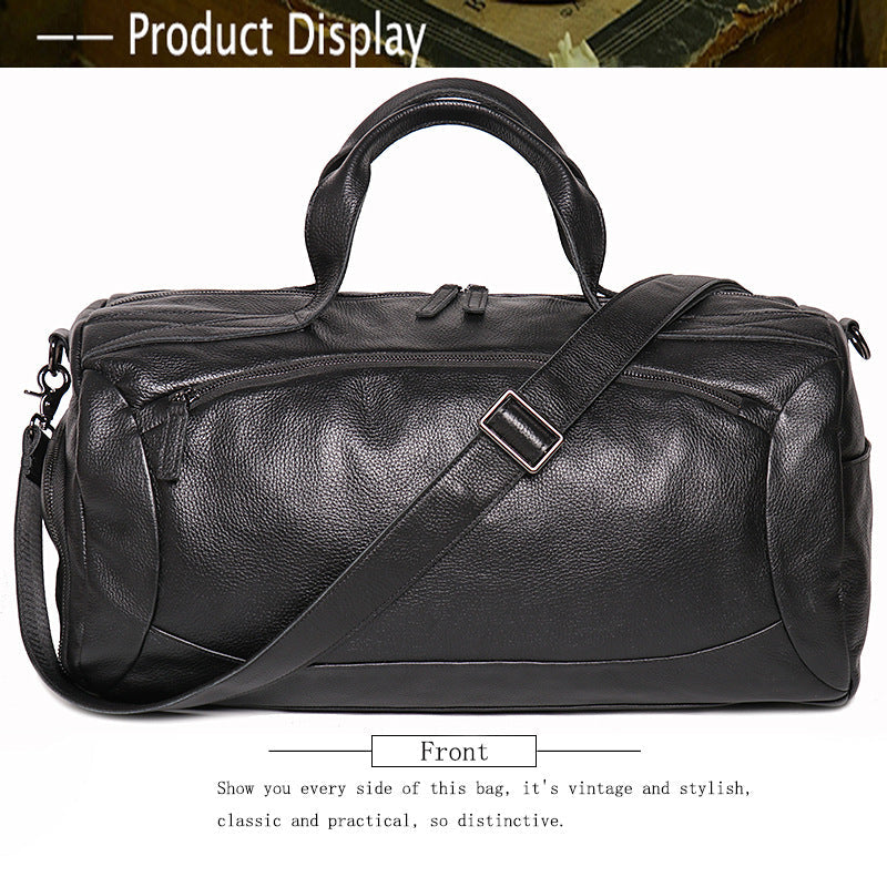 Black Leather Traveling Duffle Bag