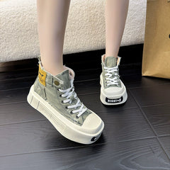 Botines de plataforma de lona vaquera gótica punk para mujer