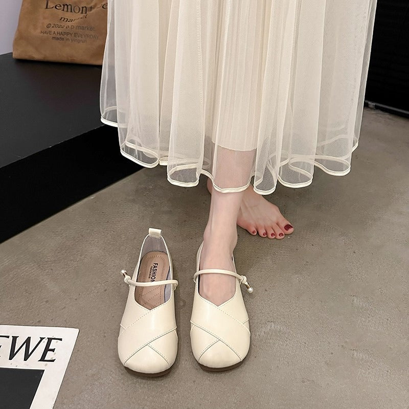 Mary Jane Pearl Soft-Soled Leather Shoes