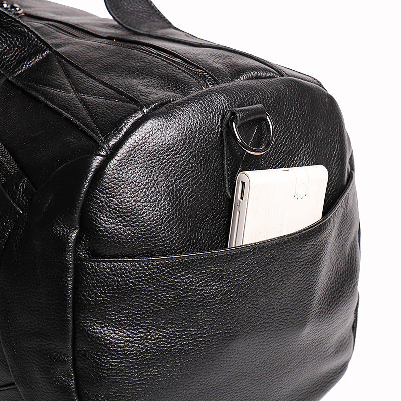 Black Leather Traveling Duffle Bag