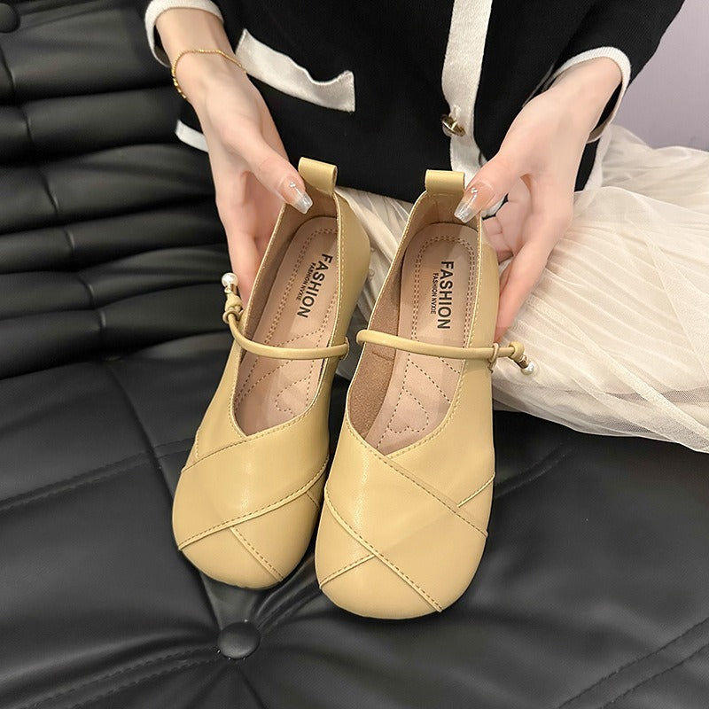 Mary Jane Pearl Soft-Soled Leather Shoes