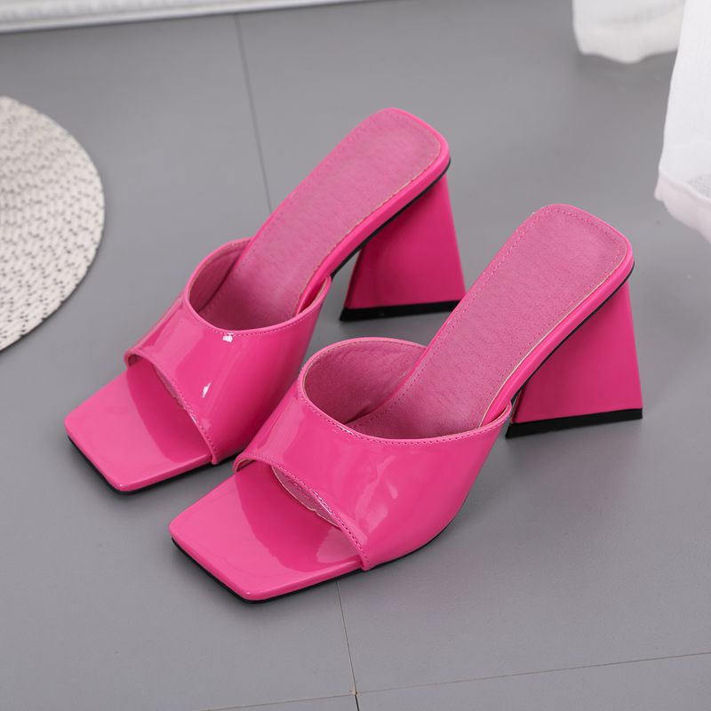 Sandalias de tacón grueso sin tirantes - Rojo rosa