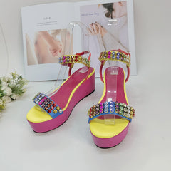 Platform Strappy Sandals With Crystal Embellishment