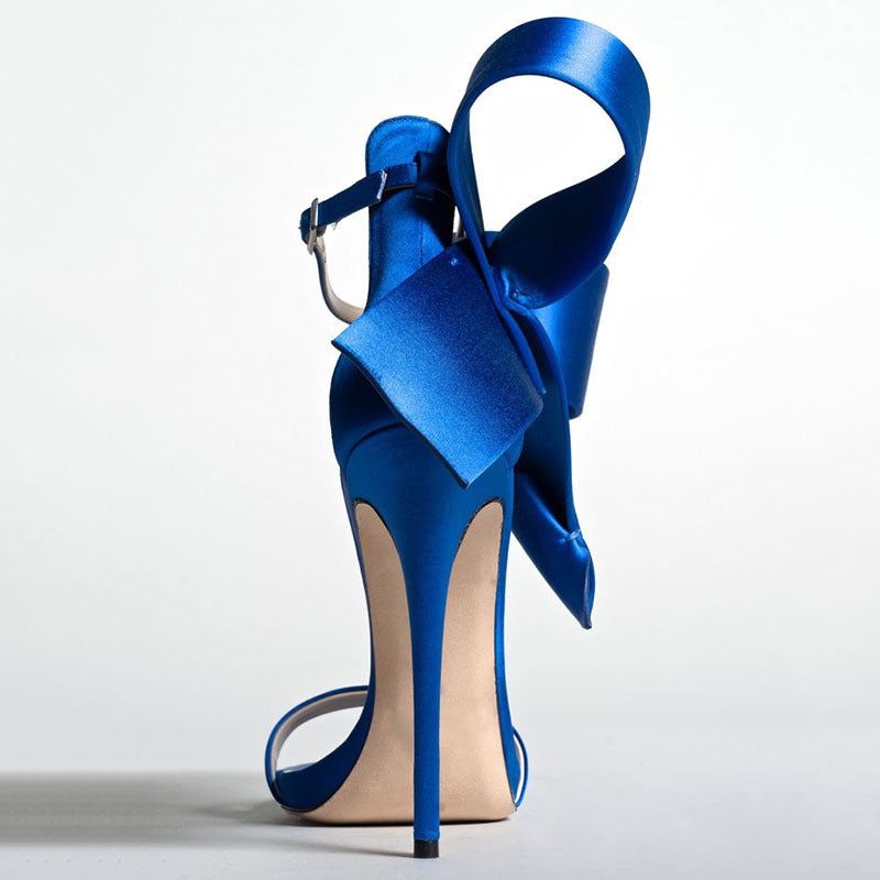 Bow Strap Stiletto Sandals - Blue