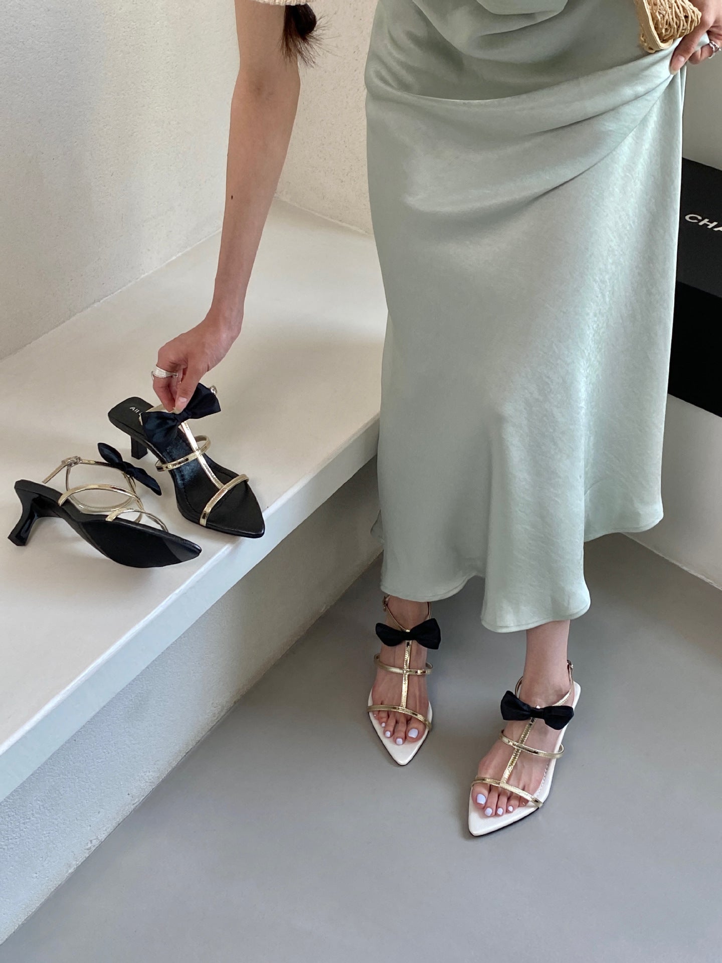 Pointed Bow T-strap Roman Stiletto High Heels