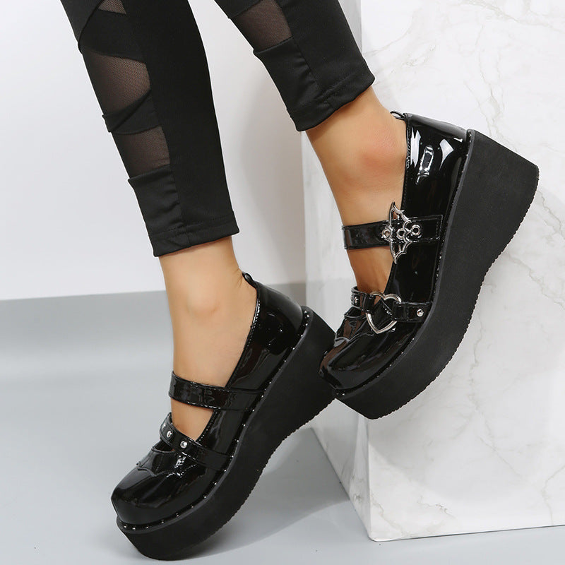 Round Toe Thick-Soled Platform Shoes