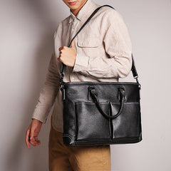 Black Cowhide Leather Business Computer Bag