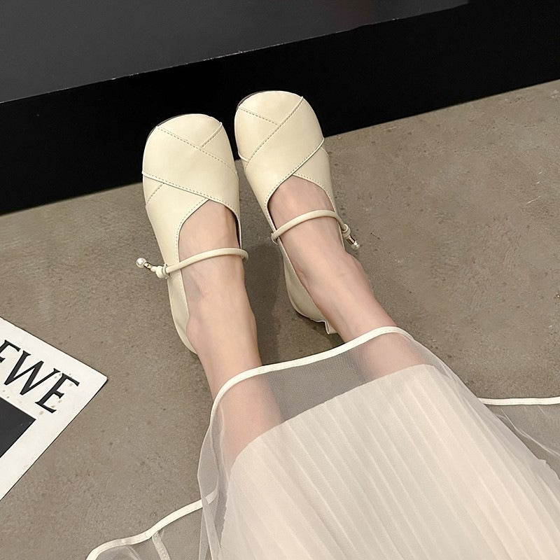 Mary Jane Pearl Soft-Soled Leather Shoes