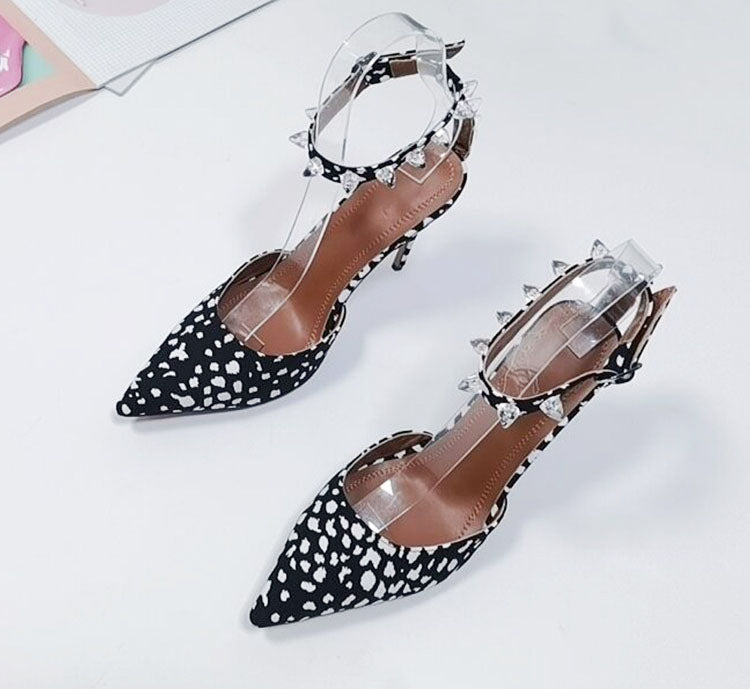 Satin Rhinestone High Heels - Pointed Toe