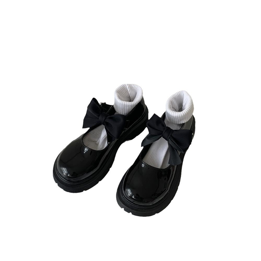 Bow-Shaped Thick-Soled Small Leather Shoes