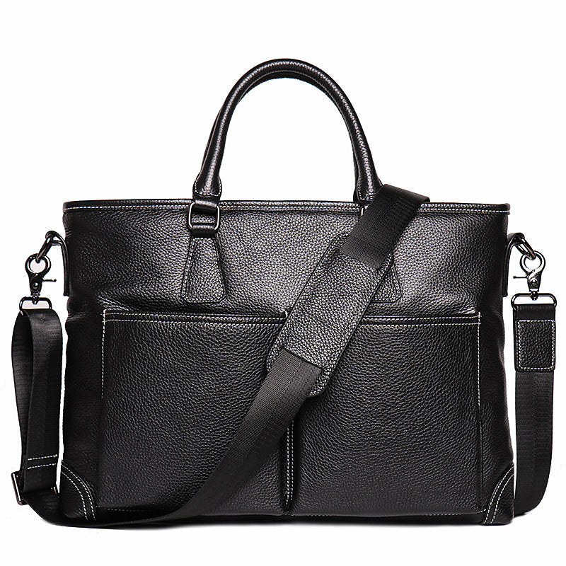 Black Cowhide Leather Business Computer Bag