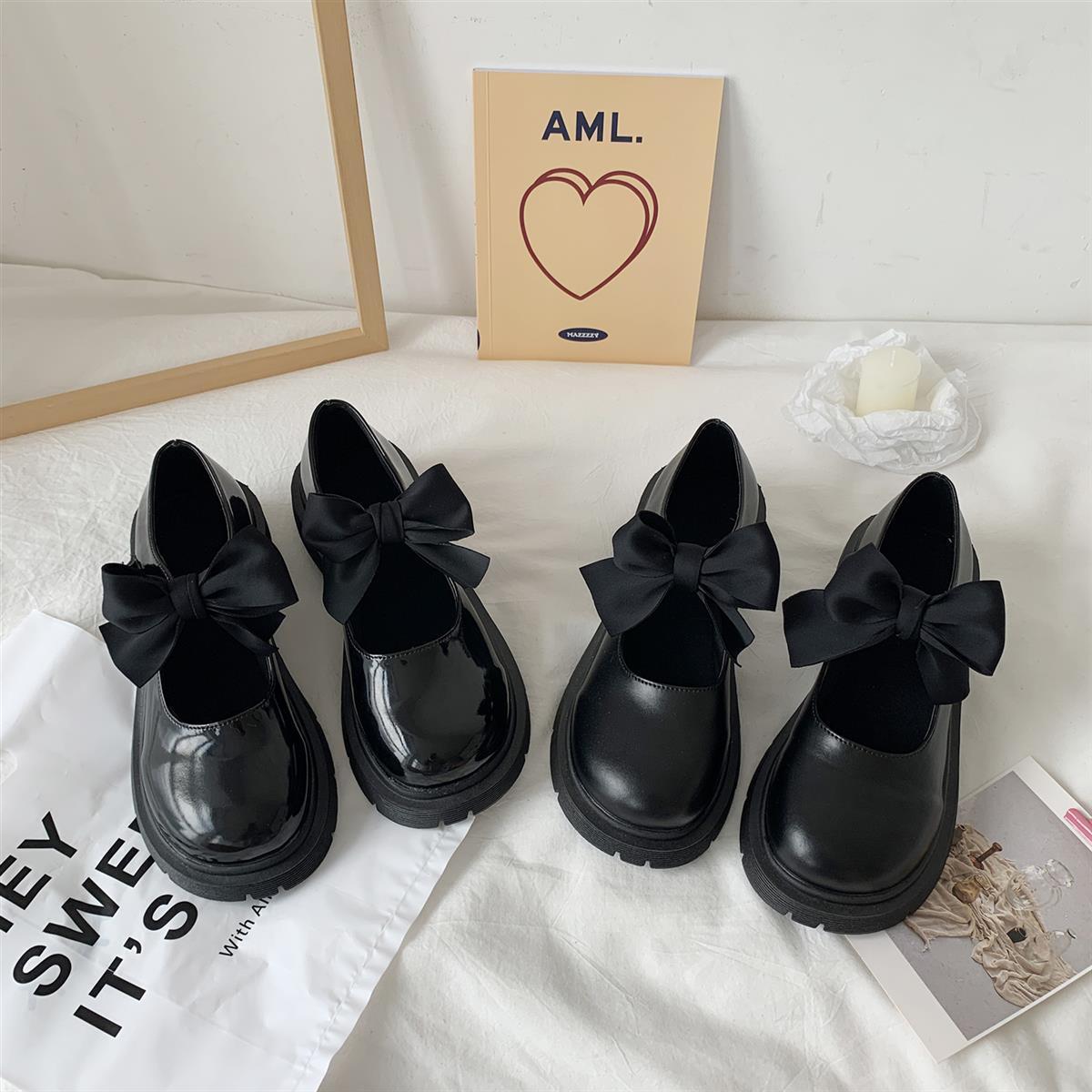 Bow-Shaped Thick-Soled Small Leather Shoes