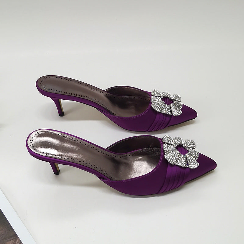 Sandalias con flores de diamantes de imitación - Moradas