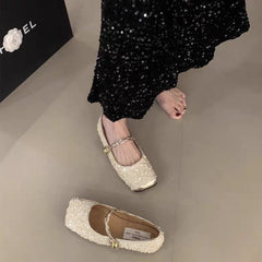 Sequined Square Toe Mary Jane Flats
