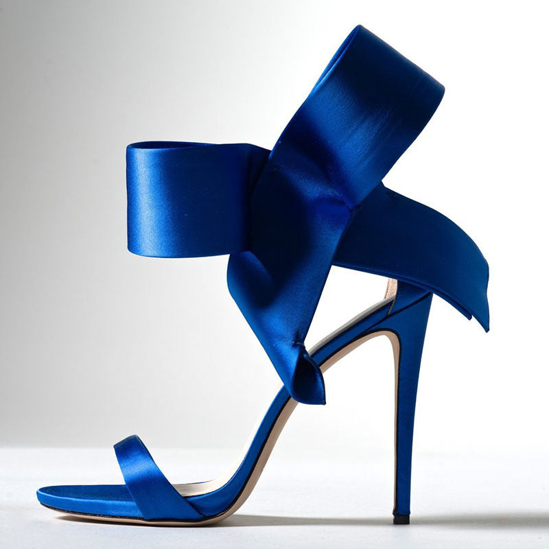 Bow Strap Stiletto Sandals - Blue