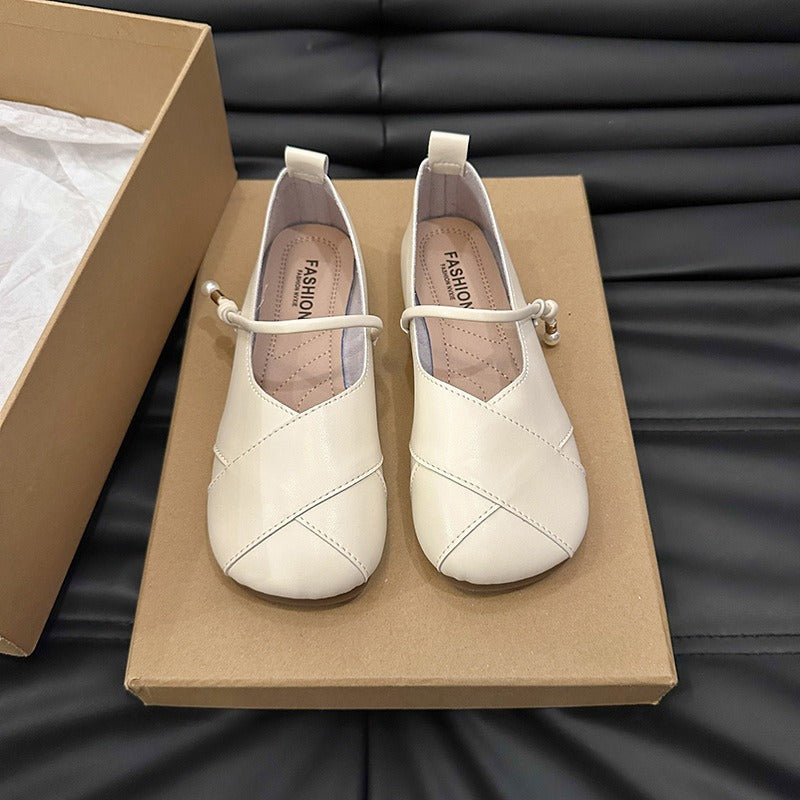 Mary Jane Pearl Soft-Soled Leather Shoes