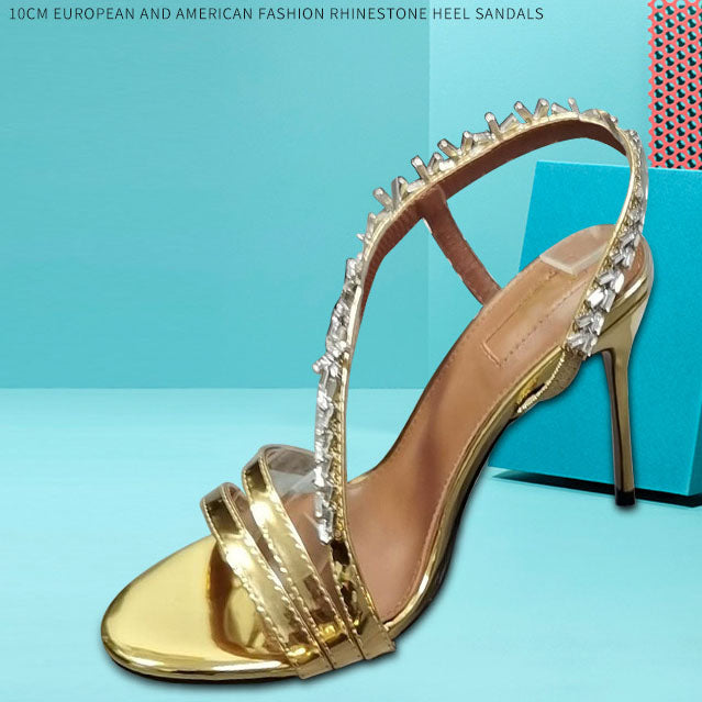 Metallic Leather Crystal-Embellished Slingback Sandals