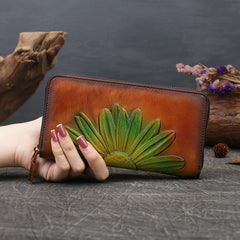 Vintage Leather Zipper Long Wallets