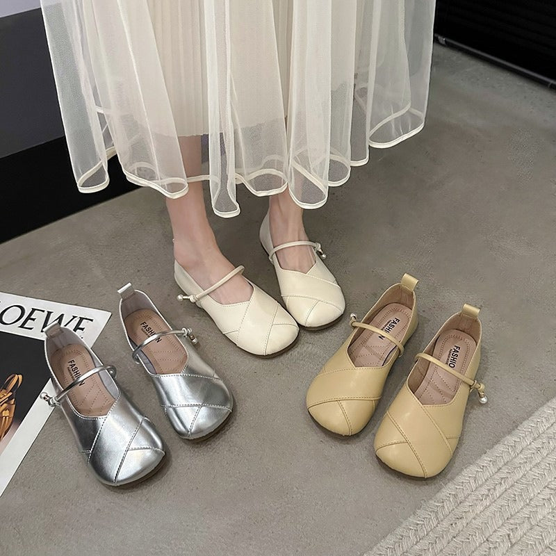 Mary Jane Pearl Soft-Soled Leather Shoes