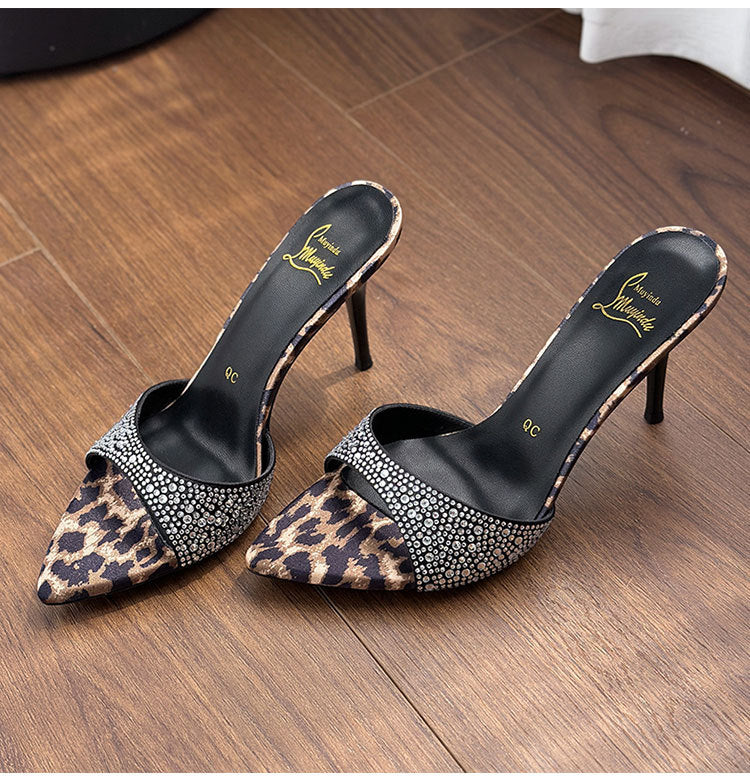 Pointed High Heels Leopard Print Sandals