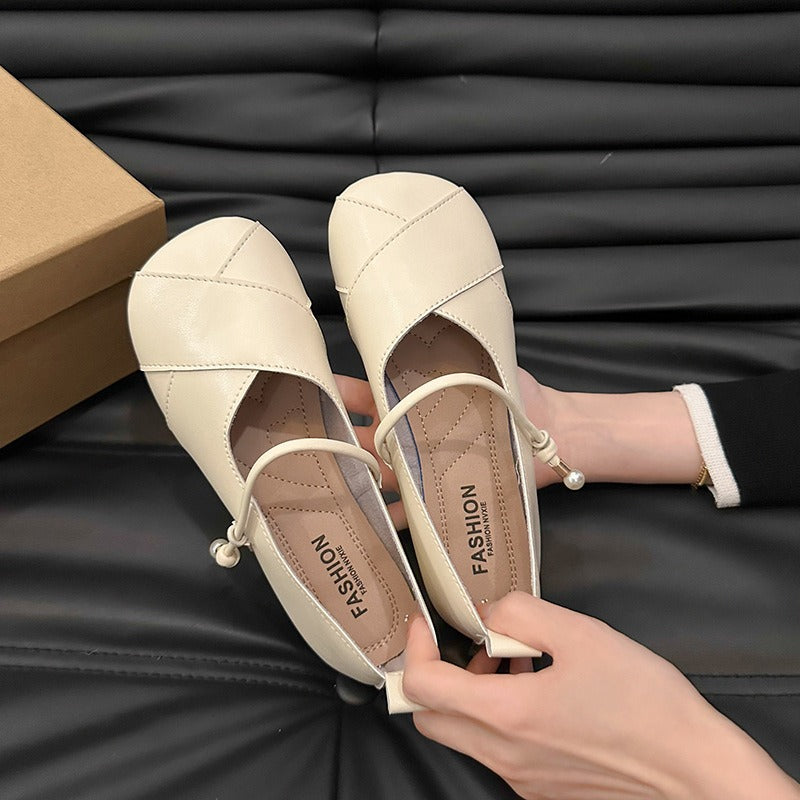 Mary Jane Pearl Soft-Soled Leather Shoes