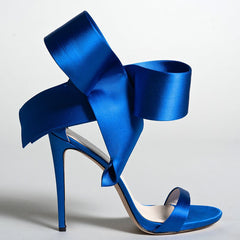 Bow Strap Stiletto Sandals - Blue