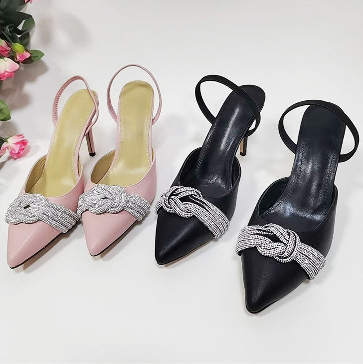 Rhinestone Pointed Toe High Heel Sandals - Pink