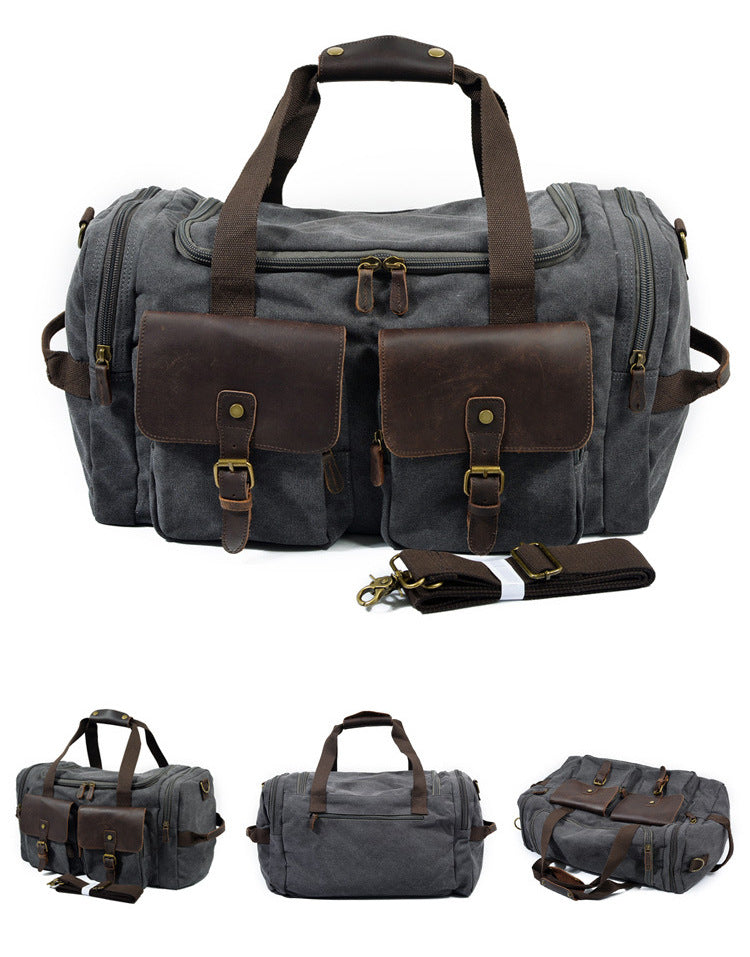 Casual Men's Large Storage Leather Canvas Traveling Duffle Bag
